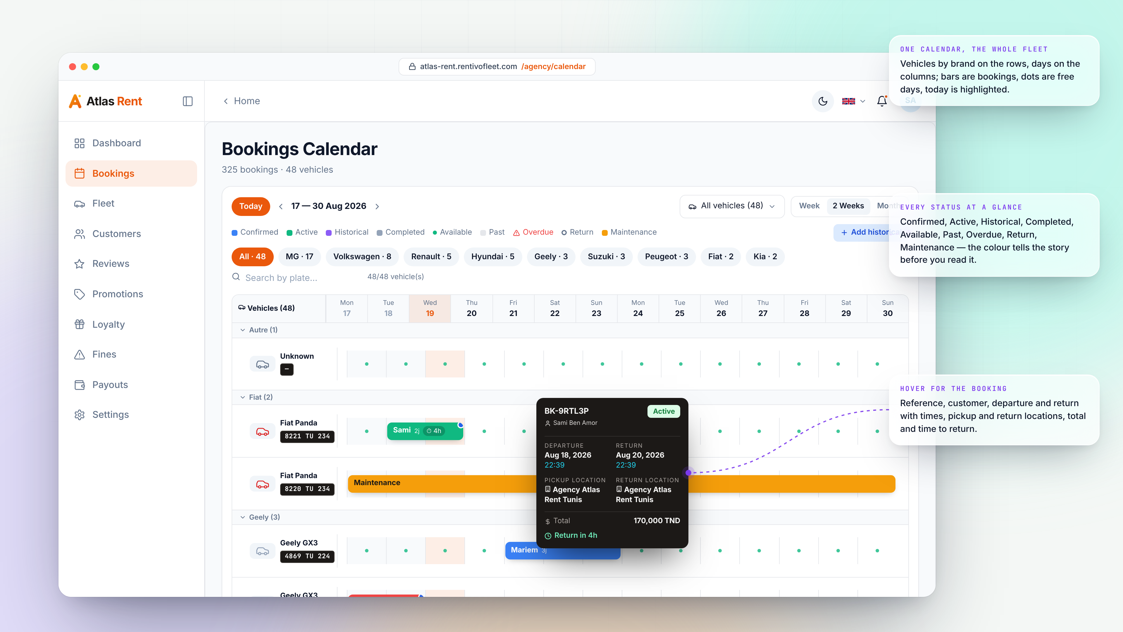 Booking Calendar — first screen