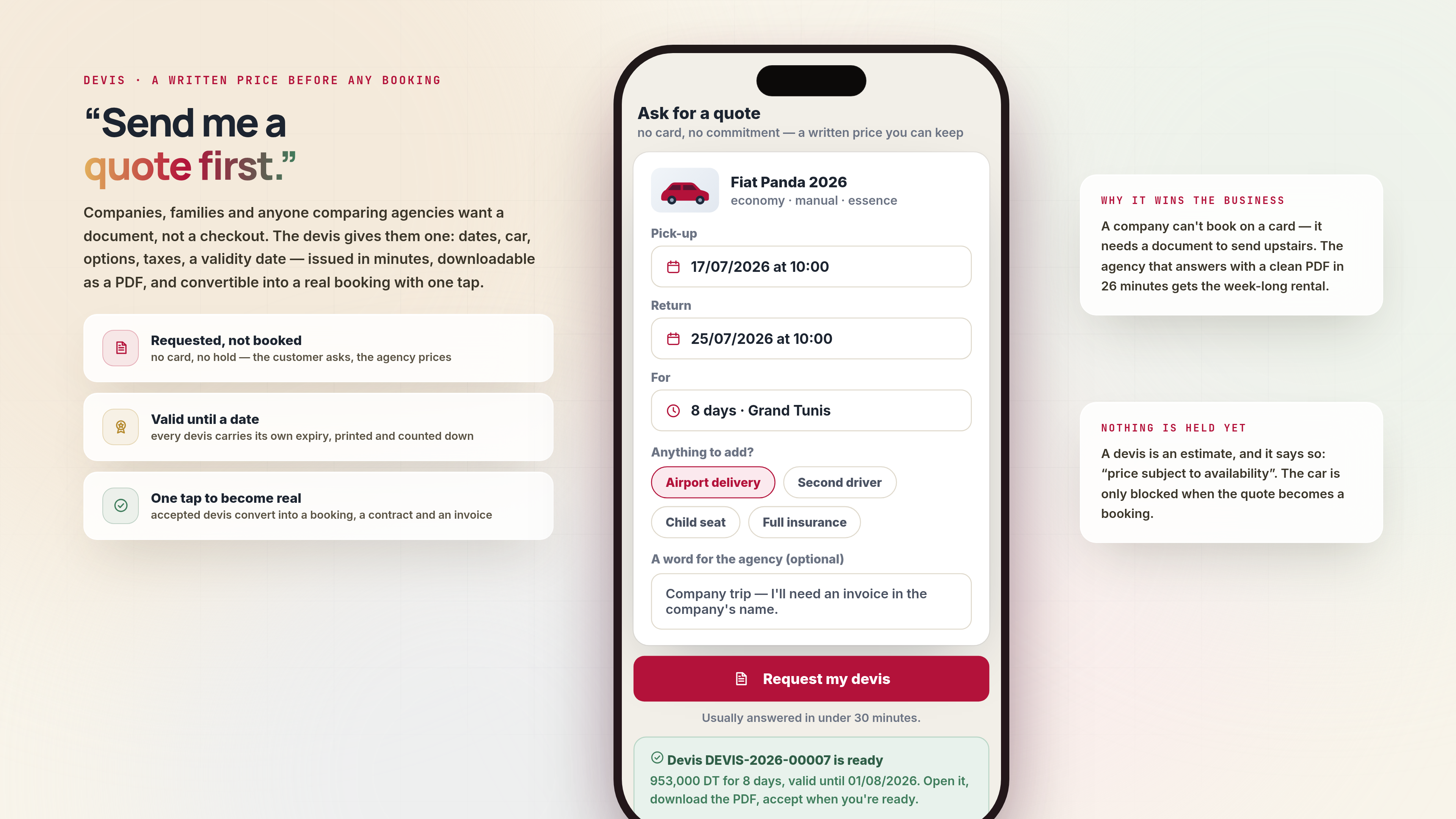 Devis & Quotes — first screen