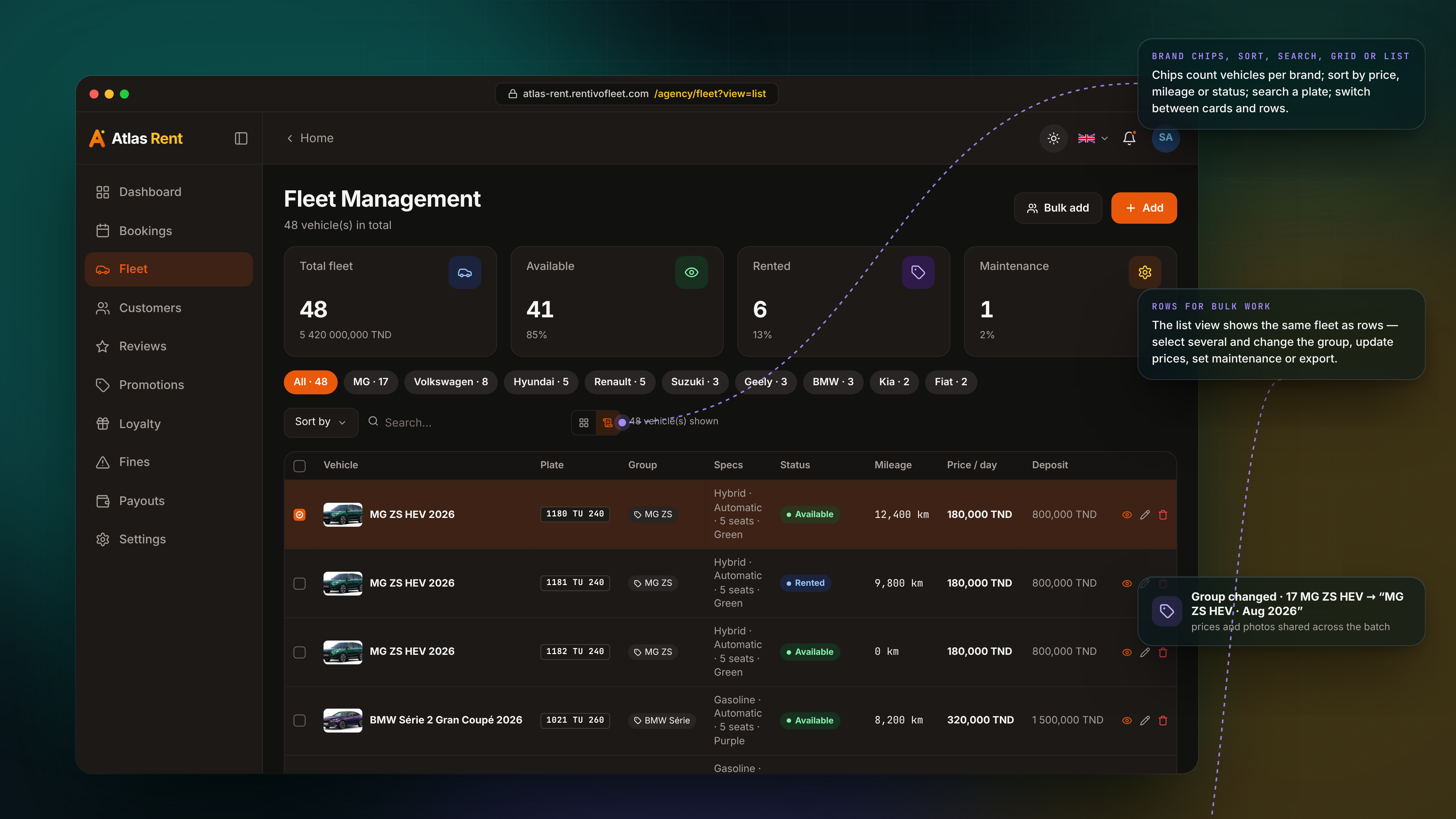 Fleet Management — Fleet management list dark