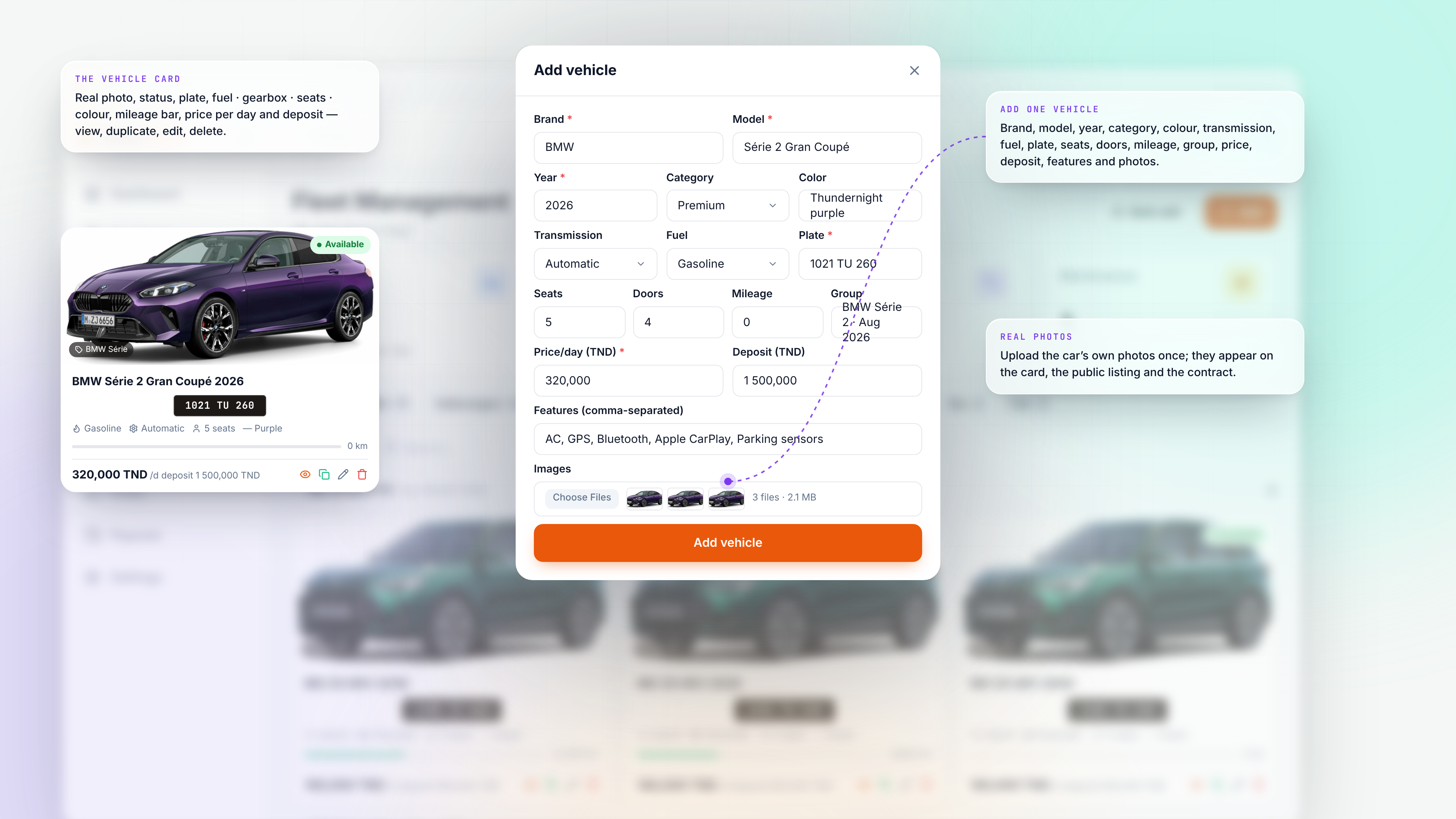 Fleet Management — Add vehicle modal light
